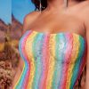 FashionNova Rainbow Bright Sheer Mesh Dress